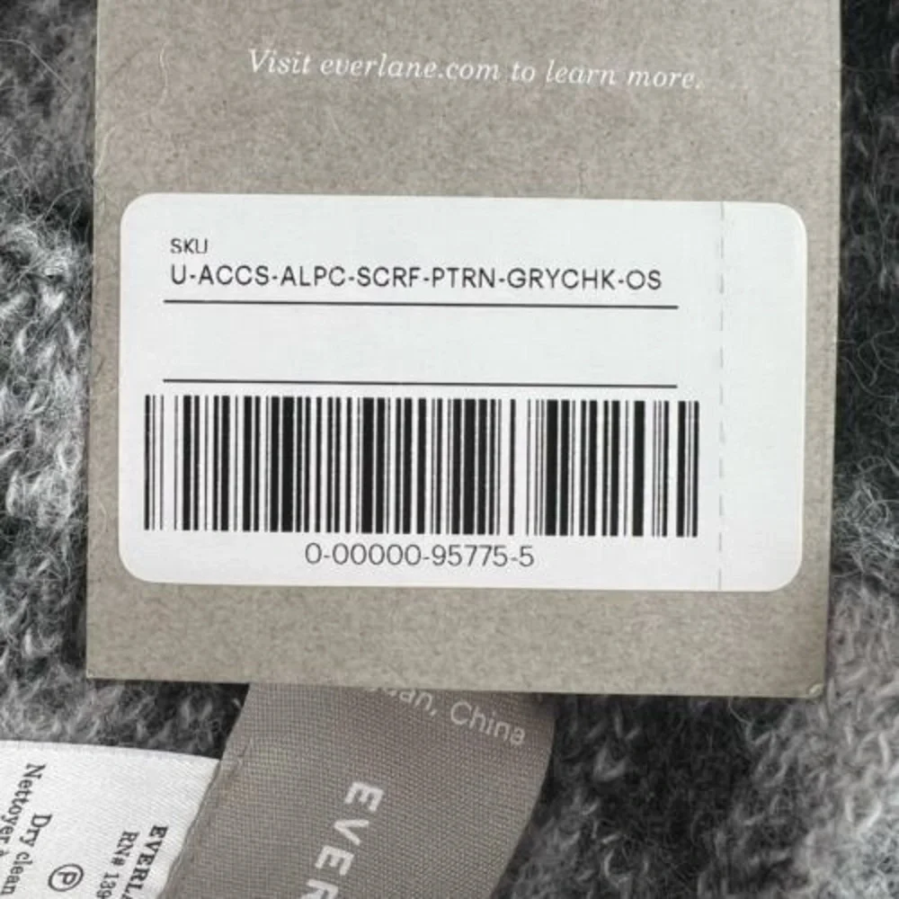 Everlane Scarf Alpaca‎ Merino Wool Grey Plaid Mens Women’s New